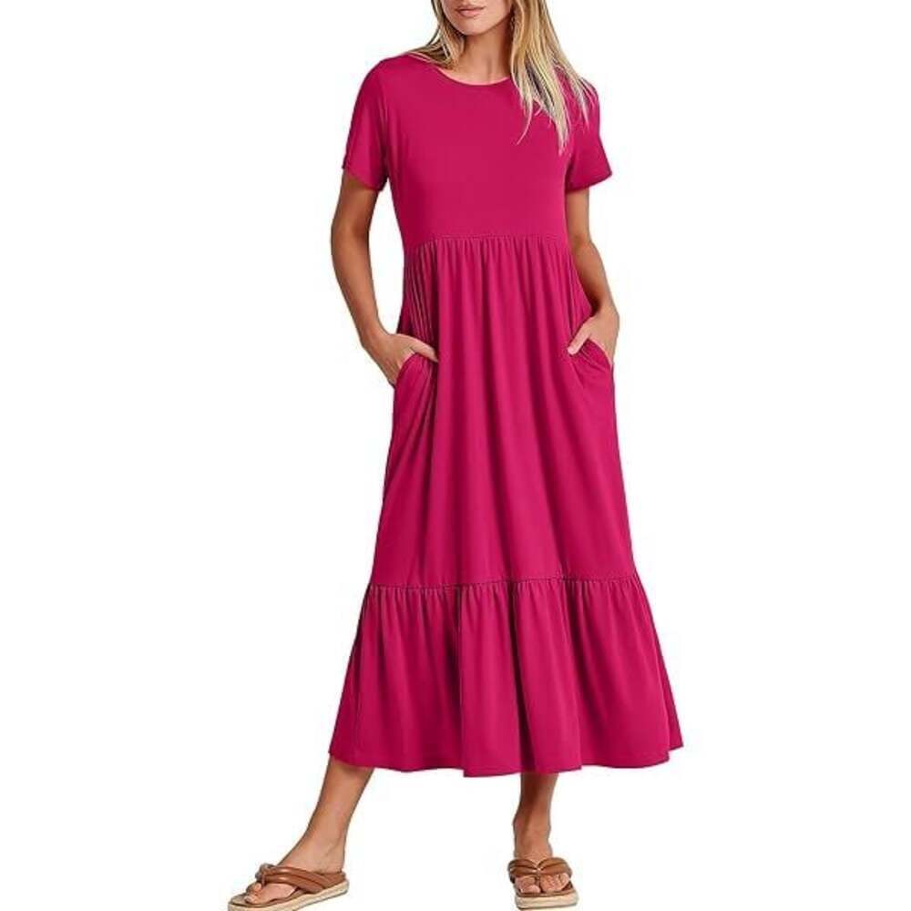 ANRABESS Women's Short Sleeve Tiered Maxi Dress Size M